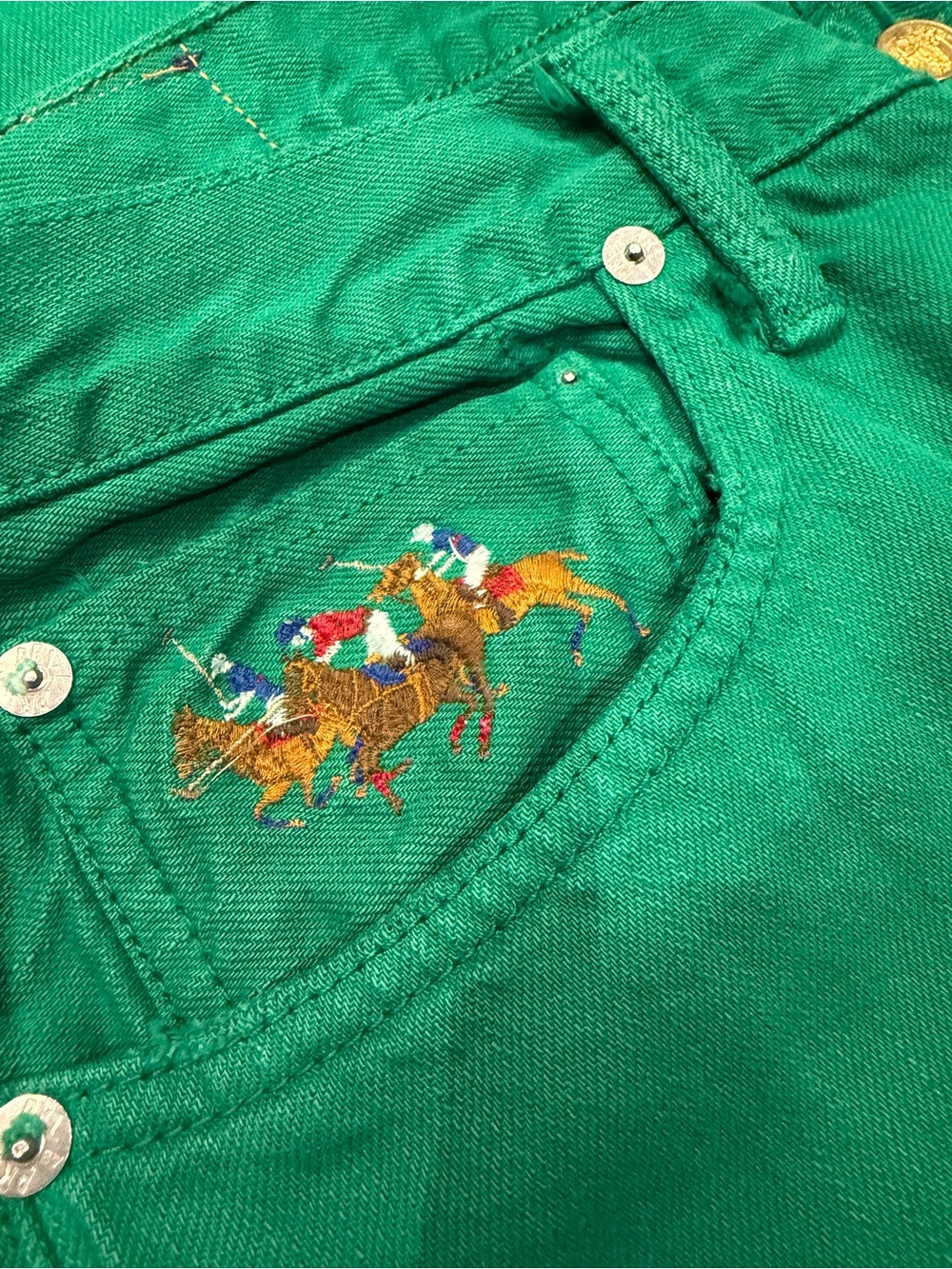 Polo Jeans Co Ralph Lauren Green Embroidered Classic Fit Jeans size 35x32